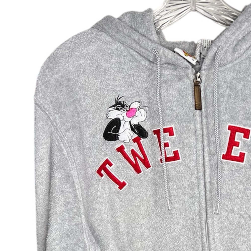Vintage Looney Tunes Unisex Medium Warner Bros. Gray Sylvester Tweety Hoodie SZM - Picture 7 of 9